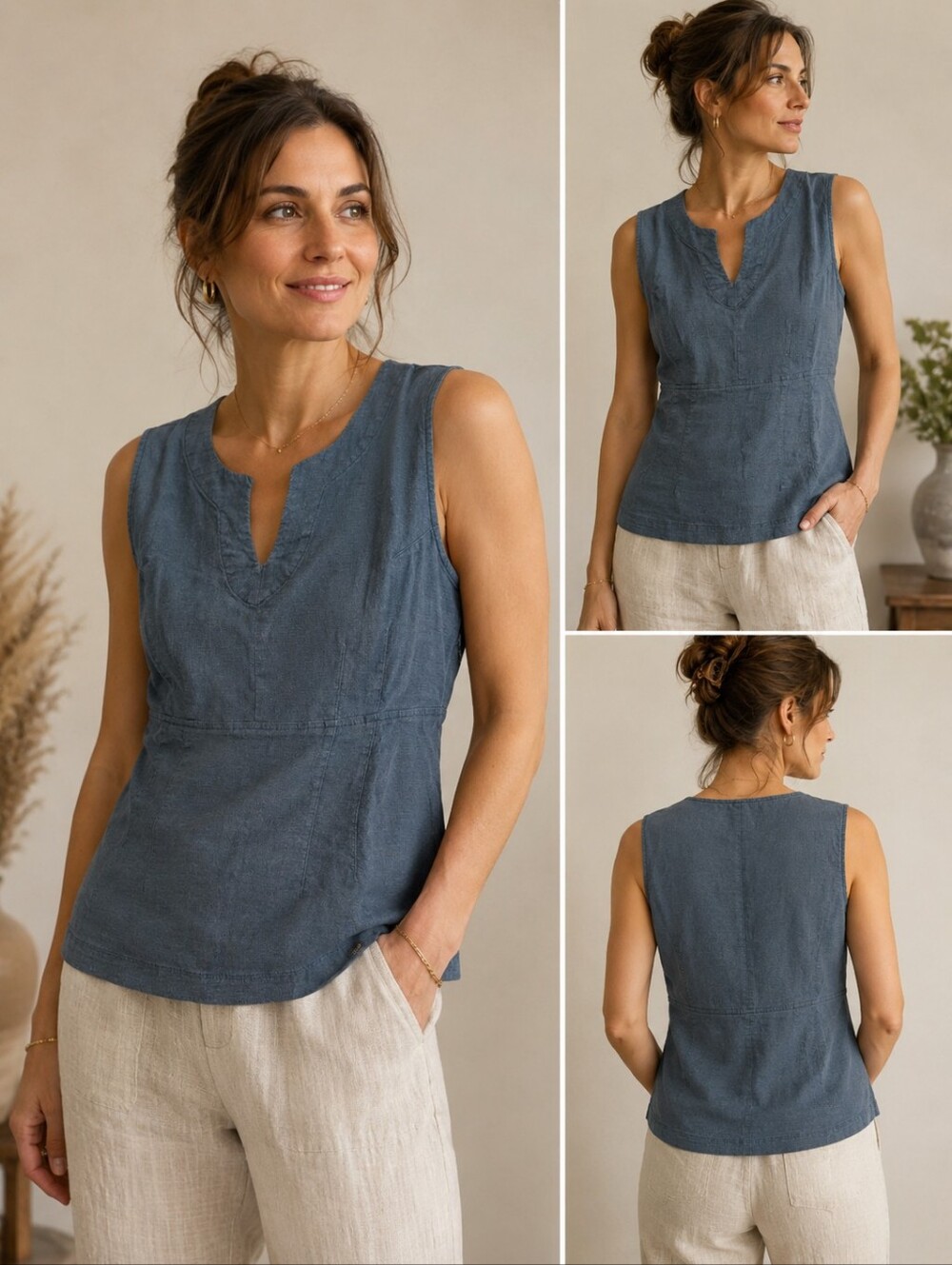 Chlorophylle Donia Linen Blend Tank Top Blue Size Medium Made in Canada Design C